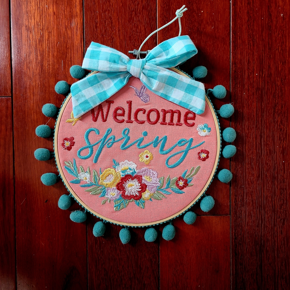 Welcome Spring Embroidered Wall Hanging